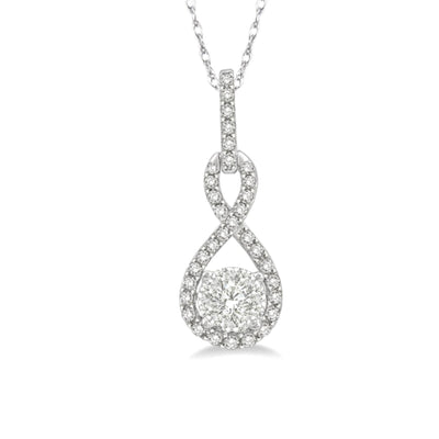 14K White Gold Diamond Cluster Pendant Necklace