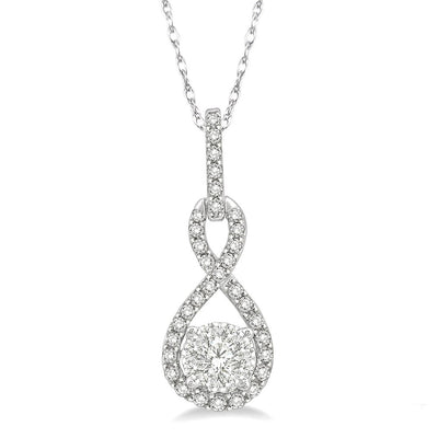 14K White Gold Diamond Cluster Pendant Necklace