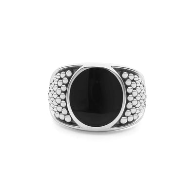 Sterling Silver and Black Agate Oval Band Ring
