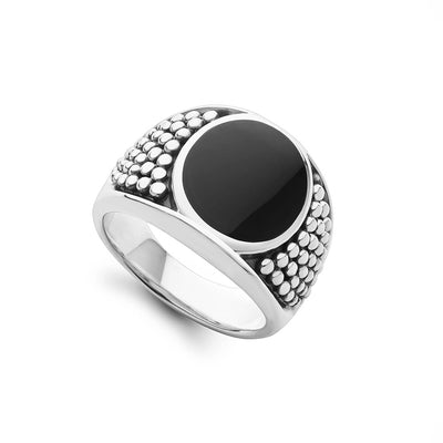 Sterling Silver and Black Agate Oval Signet Ring