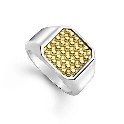 Two-Tone Caviar Beaded Square Ring