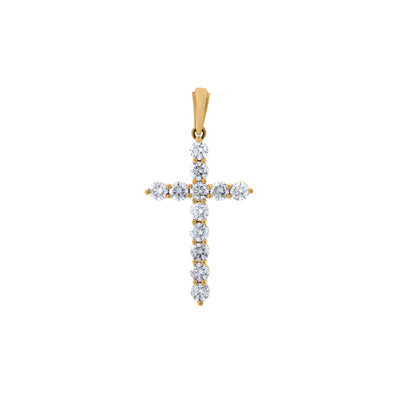 Round Diamond Cross Pendant in 18K Yellow Gold, 1.97cttw