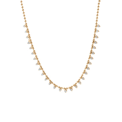 Beaded, Round-Cut Diamond Dangle Station Necklace in 14K Yellow Gold, 16 Inches