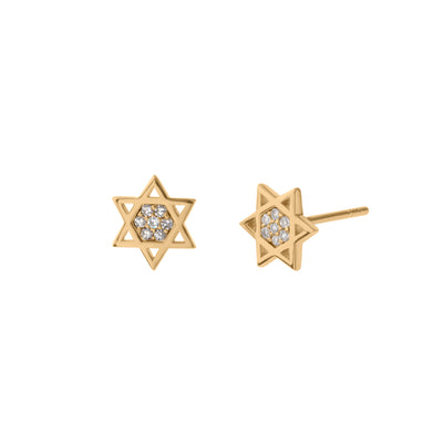 Diamond Star of David Earrings in 14K Yellow Gold