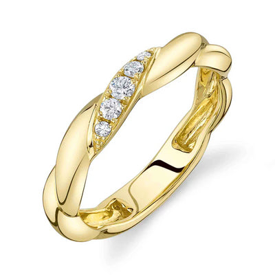 Diamond & Gold Twist Band in 14K Yellow Gold, 0.12cttw