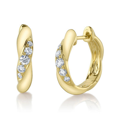 Diamond Twist Huggie Earrings in 14K Yellow Gold, 0.23cttw