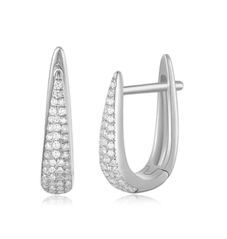 14K White Gold Diamond Tapered Hoop Earrings