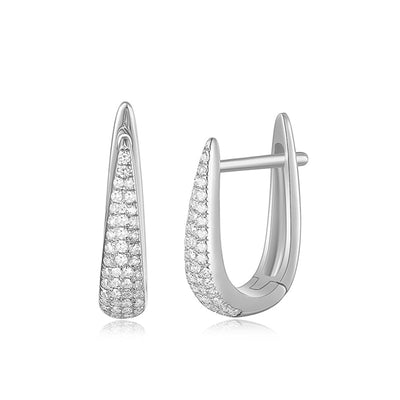 14K White Gold Diamond Tapered Hoop Earrings