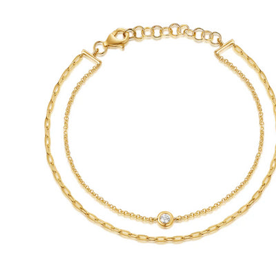 14K Yellow Gold Diamond double Bracelet