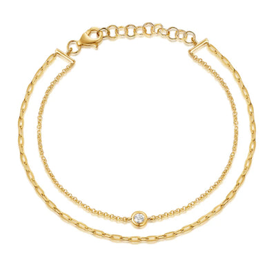 14K Yellow Gold Diamond double Bracelet