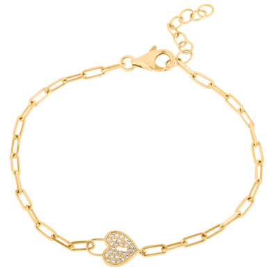Diamond Heart Chain Link Bracelet in 14K Yellow Gold