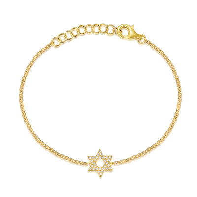 Pavé Diamond Star of David Station Bracelet in 14K Yellow Gold
