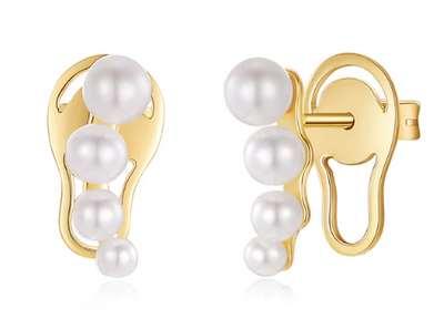 Cultured Pearl Crawler Earrings in 14K Yellow Gold