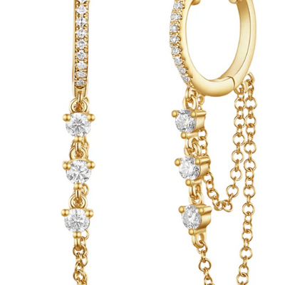 Diamond Layered Chain Drop Earrings in 14K Yellow Gold, 0.31cttw