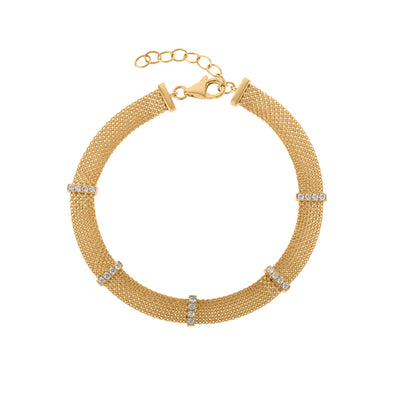 Adjustable Diamond Station Mesh Bracelet in 14K White and Yellow Gold, 0.22cttw