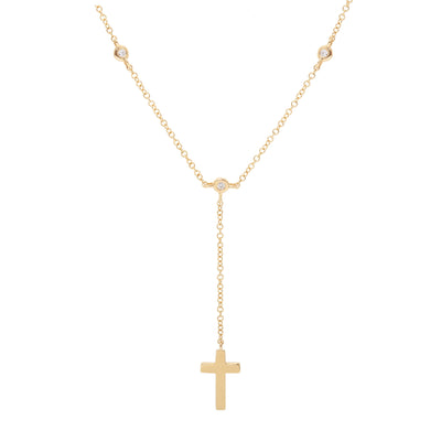 14K Yellow Gold Diamond Cross Necklace