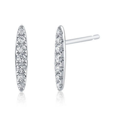 Pavé Diamond Bar Stud Earrings in 14K White Gold, 0.19cttw