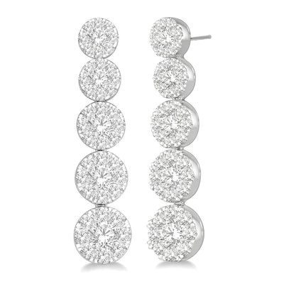 Five Round Diamond Cluster Drop Earrings in 14K White Gold, 1.15cttw
