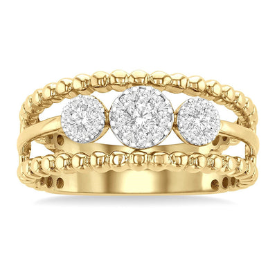 14K White and Yellow Gold Diamond Three-Row Ring