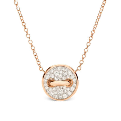 Pom Pom Dot Necklace with Pave Diamonds and White Mother-of-Pearl in 18K Rose Gold