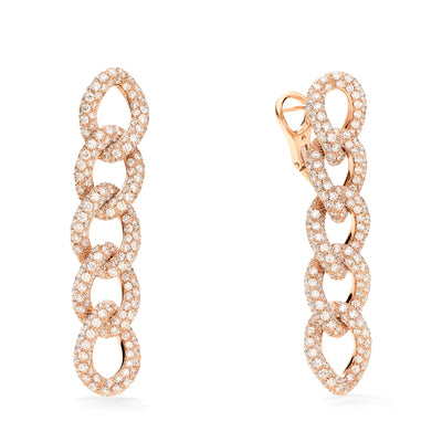 Catene Pavé Diamond Drop Chain Earrings in 18K Rose Gold, 10.14cttw