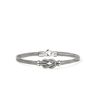 Double Row Pavé Diamond Love Knot Bracelet in Sterling Silver, 0.30cttw