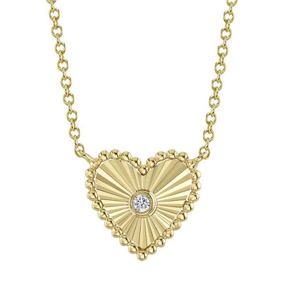 Bezel-Set Diamond Fluted Heart Necklace in 14K Yellow Gold