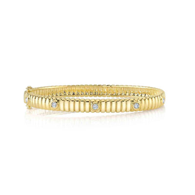 Bezel-Set Diamond Station  Bangle Bracelet in 14K Yellow Gold, 0.33cttw