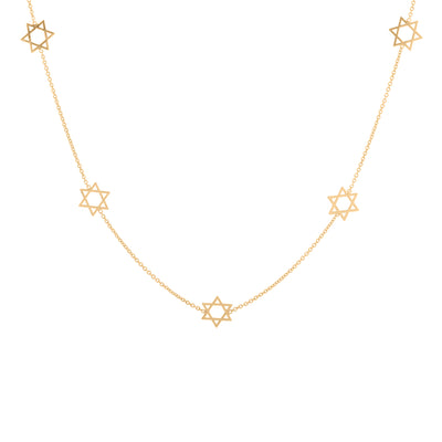 Five Star of David Station Necklace in 18K Yellow Gold