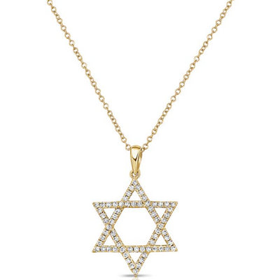 Diamond Star of David Pendant Necklace in 14K Yellow Gold, 0.34cttw