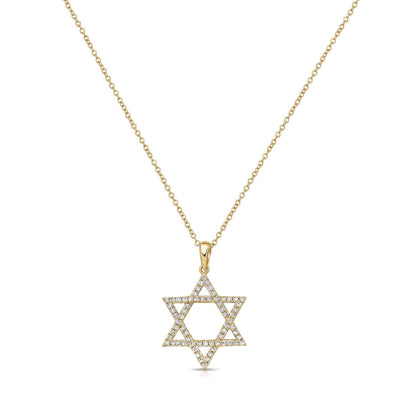 Diamond Star of David Pendant Necklace in 14K Yellow Gold, 0.34cttw