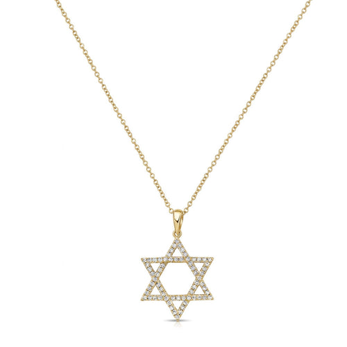 Diamond Star of David Pendant Necklace in 14K Yellow Gold, 0.34cttw