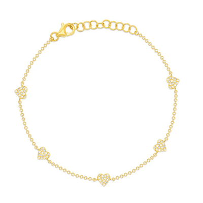 Pavé Diamond Heart Station Bracelet in 14K Yellow Gold, 0.50cttw