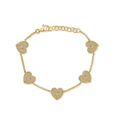 14K Yellow Gold Diamond Heart Bracelet