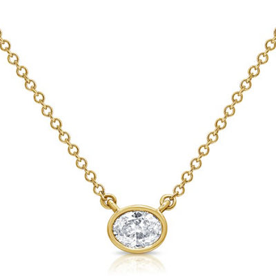 Oval-Cut, Solitaire Diamond Necklace in 14K Yellow Gold