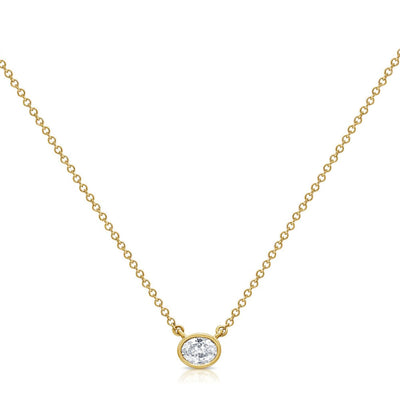 Oval-Cut, Solitaire Diamond Necklace in 14K Yellow Gold