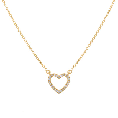 Open Diamond Heart Necklace in 14K Yellow Gold