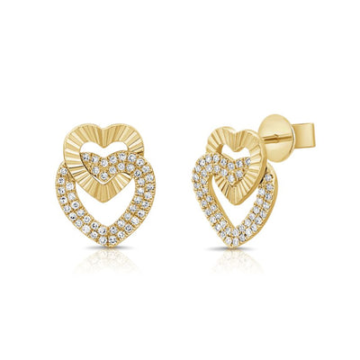 14K Yellow Gold Diamond Heart Earrings