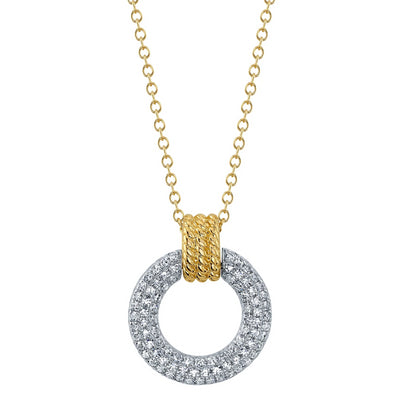 Pavé Diamond Circle Necklace in 14K White & Yellow Gold, 0.18cttw