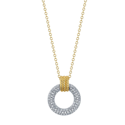 Pavé Diamond Circle Necklace in 14K White & Yellow Gold, 0.18cttw
