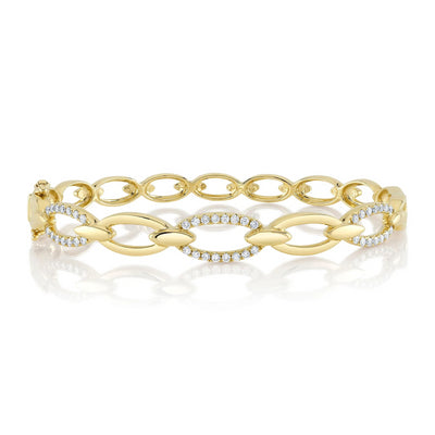 Alternating Diamond Link Bangle Bracelet in 14K Yellow Gold, 0.54cttw