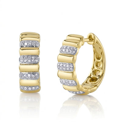 Diamond Ribbed Hoop Earrings in 14K Yellow Gold