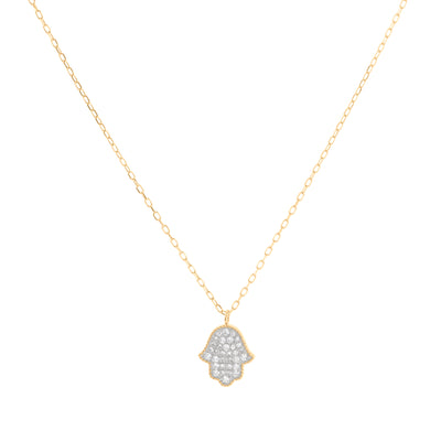 Pavé Diamond Hamsa Pendant Necklace in 14K Yellow Gold, 0.13cttw
