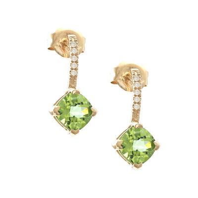 Peridot and Diamond  Earrings in 14K Yellow Gold, 1.21cttw