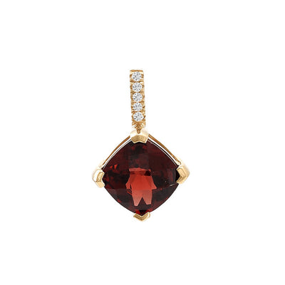 Cushion-Cut Red Garnet and Diamond Drop Pendant in 14K Yellow Gold