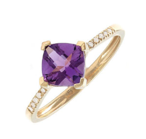 14K Yellow Gold Amethyst and Diamond Ring