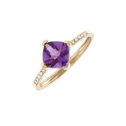 14K Yellow Gold Amethyst and Diamond Ring