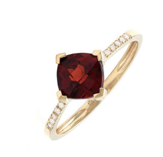 Cushion-Cut Red Garnet and Diamond Ring in 14K Yellow Gold