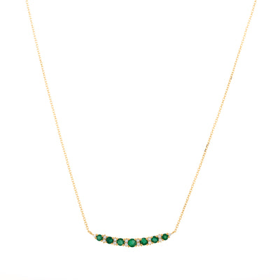 Graduated Emerald and Diamond Necklace in 14K Yellow Gold, 0.47cttw