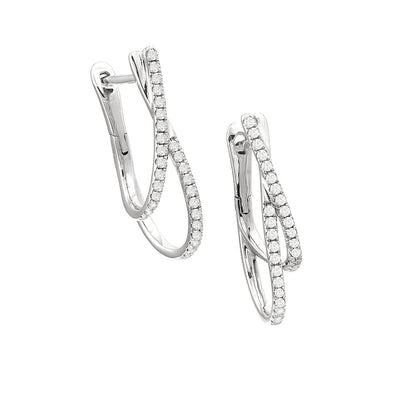 Double Hoop Diamond-Lined Earrings in 14K White Gold, 0.18 cttw